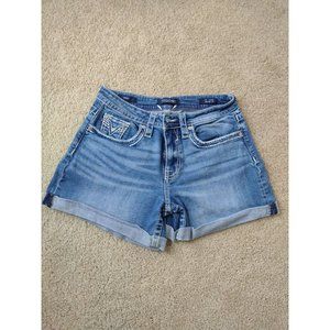 Vigoss Heritage Fit Embroidered Pocket Women's Blue Denim Shorts Size 4 Rise 9"